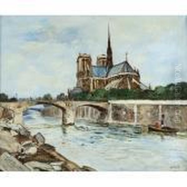 Notre Dame Oil Painting by Marcel Leprin