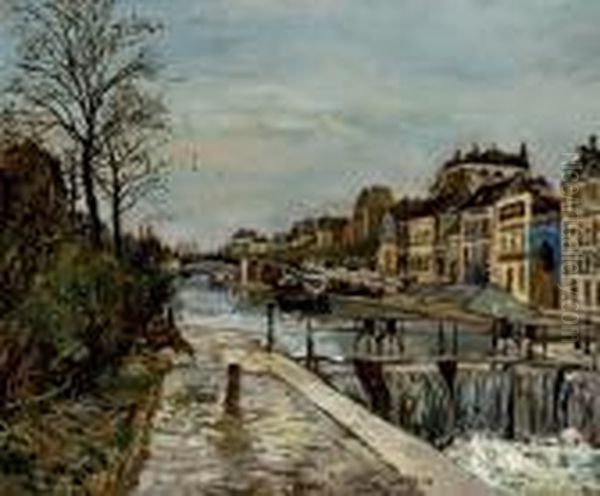 Le Canal Saint-martin Oil Painting by Marcel Leprin