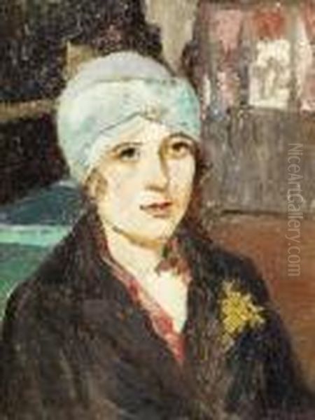 Portrait De Femme Au Chapeau Oil Painting by Marcel Leprin