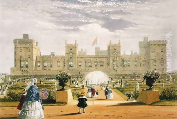 Eastern view of the Castle and Garden, Windsor Castle, 1838 Oil Painting by James Baker Pyne