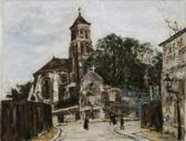 Vue D'une Eglise. Oil Painting by Marcel Leprin