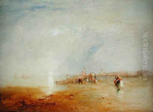 Whitstable Sands with Women Shrimping, 1847 Oil Painting by James Baker Pyne