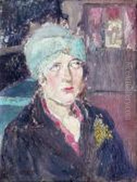 Portrait De Jeune Femme Au Turban Oil Painting by Marcel Leprin