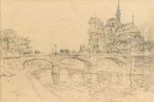 Pont De L'archeveche Et Notre-dame De Paris Oil Painting by Marcel Leprin