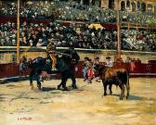 Picador Devant Un Taureau Dans L'arene Oil Painting by Marcel Leprin