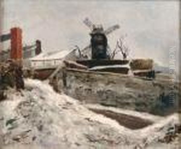 Le Moulin De La Galette Sous La Neige Oil Painting by Marcel Leprin