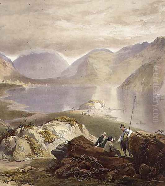 Wast Water, detail of fishermen, from The English Lake District, 1853 Oil Painting by James Baker Pyne