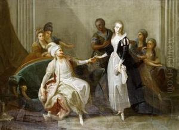 An Elegant Interior With A Turkish Gentlemancourting A Russian Lady Oil Painting by Jean-Baptiste Le Prince