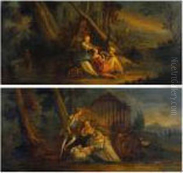 Scene Galante Durant La Halte Dutroupeau Oil Painting by Jean-Baptiste Le Prince