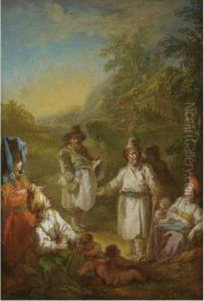 Siberian Peasants At Rest Oil Painting by Jean-Baptiste Le Prince