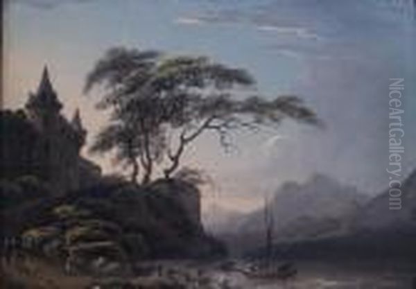 Landscape With Figures Oil Painting by Jean-Baptiste Le Prince