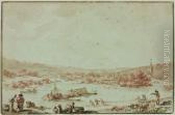 Paysage Fluvial Anime Oil Painting by Jean-Baptiste Le Prince