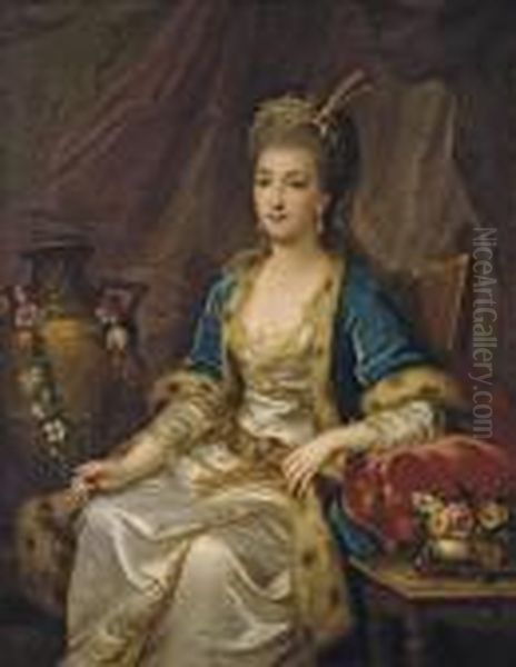 Portrait D'une Femme Assise Vetue A La Russe Oil Painting by Jean-Baptiste Le Prince