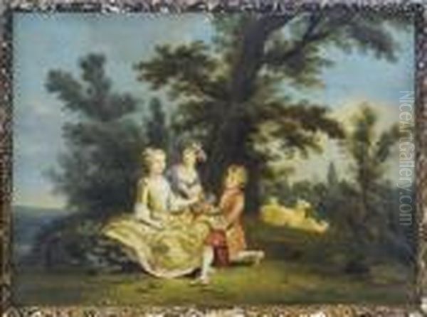 A Courtship In The Woods Oil Painting by Jean-Baptiste Le Prince