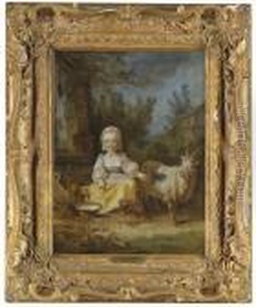 A Young Milkmaid And A Goat At A Well Oil Painting by Jean-Baptiste Le Prince