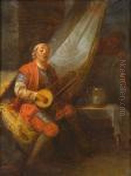 Musician In A Russian Costume Seated By A Bed Oil Painting by Jean-Baptiste Le Prince