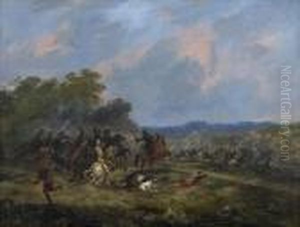 Scene Of A Cavalry Battle. Oil Painting by Jean-Baptiste Le Prince