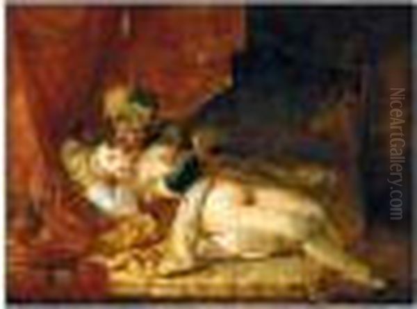 A Hareem Scene Oil Painting by Jean-Baptiste Le Prince