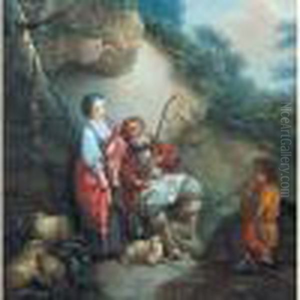 Couple De Bergers Ecoutant Un Jeune Flutiste Oil Painting by Jean-Baptiste Le Prince