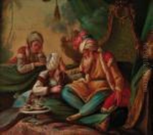 A Sultan And Two Maidens Oil Painting by Jean-Baptiste Le Prince