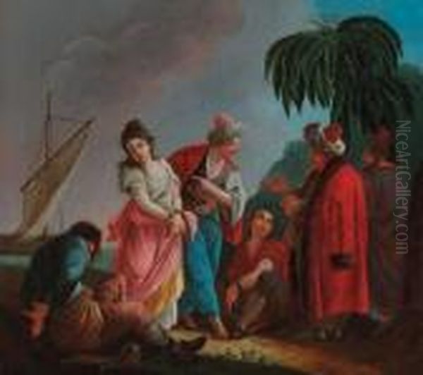 Orientals Bargaining Over A Slave Oil Painting by Jean-Baptiste Le Prince