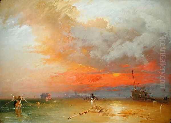 Sunset on Whitstable Sands, 1847 Oil Painting by James Baker Pyne