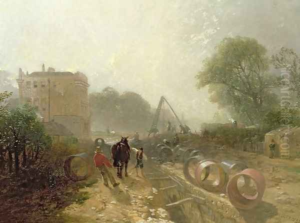 Laying Monster Tubes from the New River, 1855 Oil Painting by James Baker Pyne