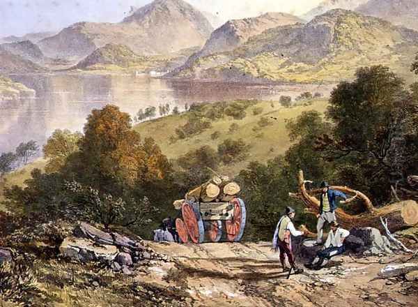 Ullswater, detail of a woodmans cart, from The English Lake District, 1853 Oil Painting by James Baker Pyne