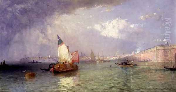 Venice with the Strada Ferrata from the Lagunes, 1855 Oil Painting by James Baker Pyne