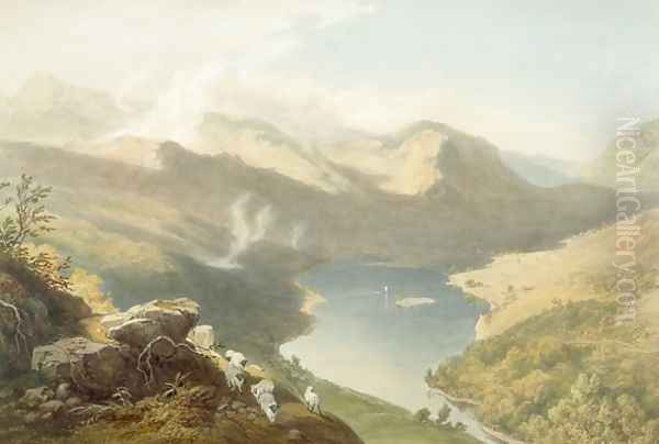 Grasmere from Langdale Fell, from The English Lake District, 1853 Oil Painting by James Baker Pyne