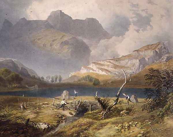 Langdale Pikes, detail of the tarn, from The English Lake District, 1853 Oil Painting by James Baker Pyne