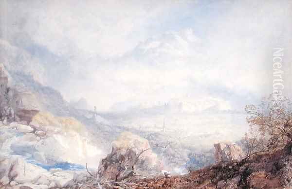 Valley of the Rhone with the City and Citadel of Sion in Switzerland, 1853 Oil Painting by James Baker Pyne