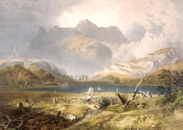 Langdale Pikes, from The English Lake District, 1853 Oil Painting by James Baker Pyne