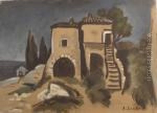 Vielle Ferme A Eygalieres Oil Painting by Alfred Lesbros