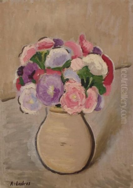 Bouquet Dans Un Vase De Terre Oil Painting by Alfred Lesbros