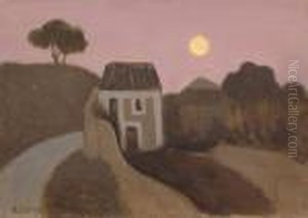 Petite Maison Au Clair De Lune Oil Painting by Alfred Lesbros