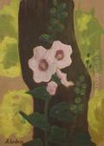 Deux Rose Tremieres Oil Painting by Alfred Lesbros