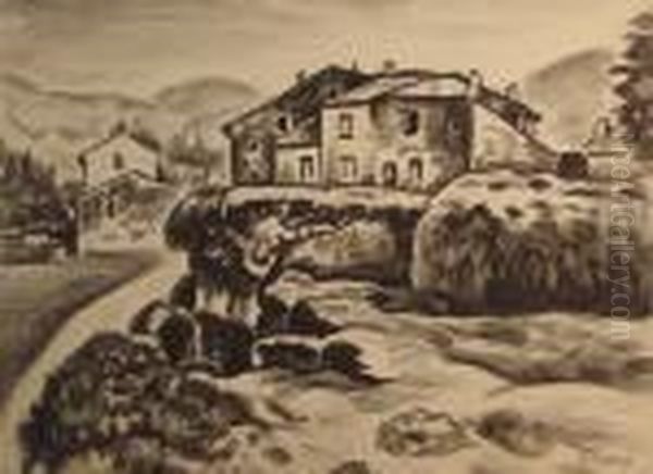 Le Hameau En Noir Et Blanc Oil Painting by Alfred Lesbros