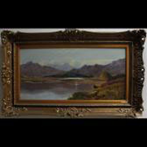 Highland Lake Scene Oil Painting by Charles Leslie