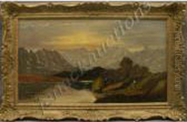 Mountain Lakelandscape With Figures Oil Painting by Charles Leslie