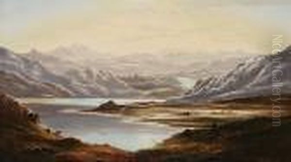 Red Deer In Highland Landscape Oil Painting by Charles Leslie