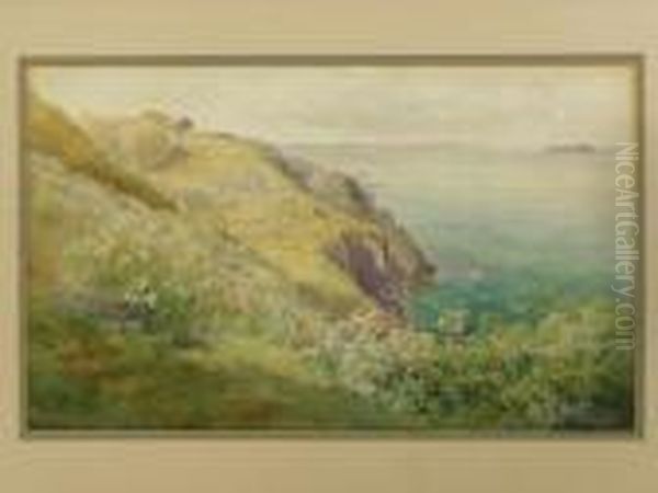 A Cornish Coastline Oil Painting by Charles Leslie