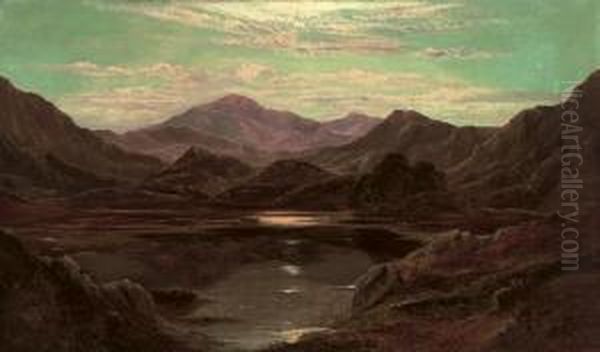 A Loch Landscape By Moonlight Oil Painting by Charles Leslie