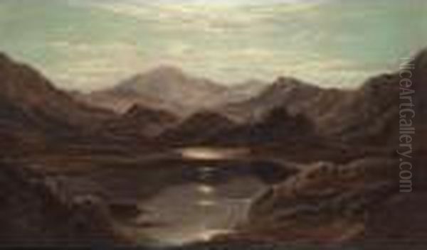 Loch At Sunset Oil Painting by Charles Leslie