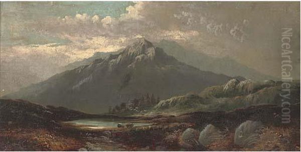 A Highland Tarn Oil Painting by Charles Leslie