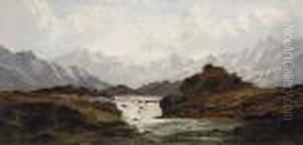 The Falls Of Ericht, Perthshire Oil Painting by Charles Leslie