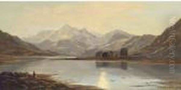 Figures By A Lake, With Ruins Beyond Oil Painting by Charles Leslie