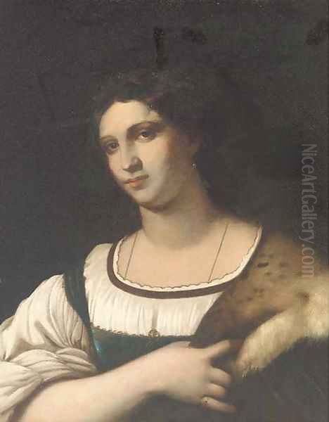 Portrait of a lady, bust-length, with a fur cape 2 Oil Painting by Sebastiano Del Piombo