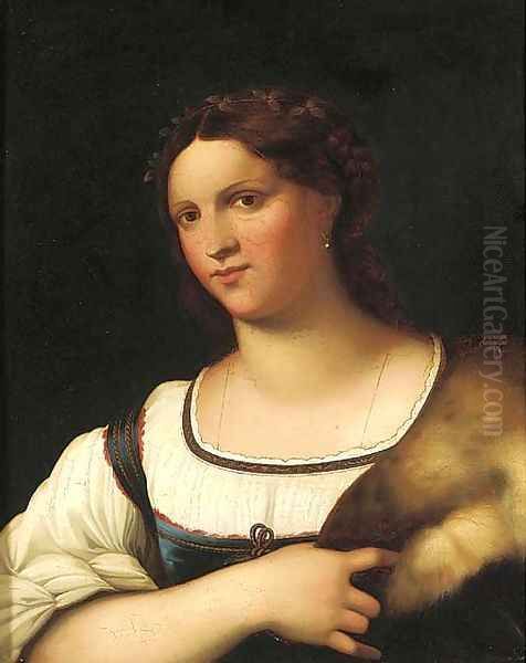 Portrait of a lady, bust-length, with a fur cape Oil Painting by Sebastiano Del Piombo