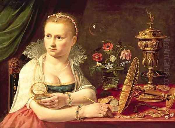 A vanitas portrait of a lady believed to be Clara Peeters Oil Painting by Clara Peeters